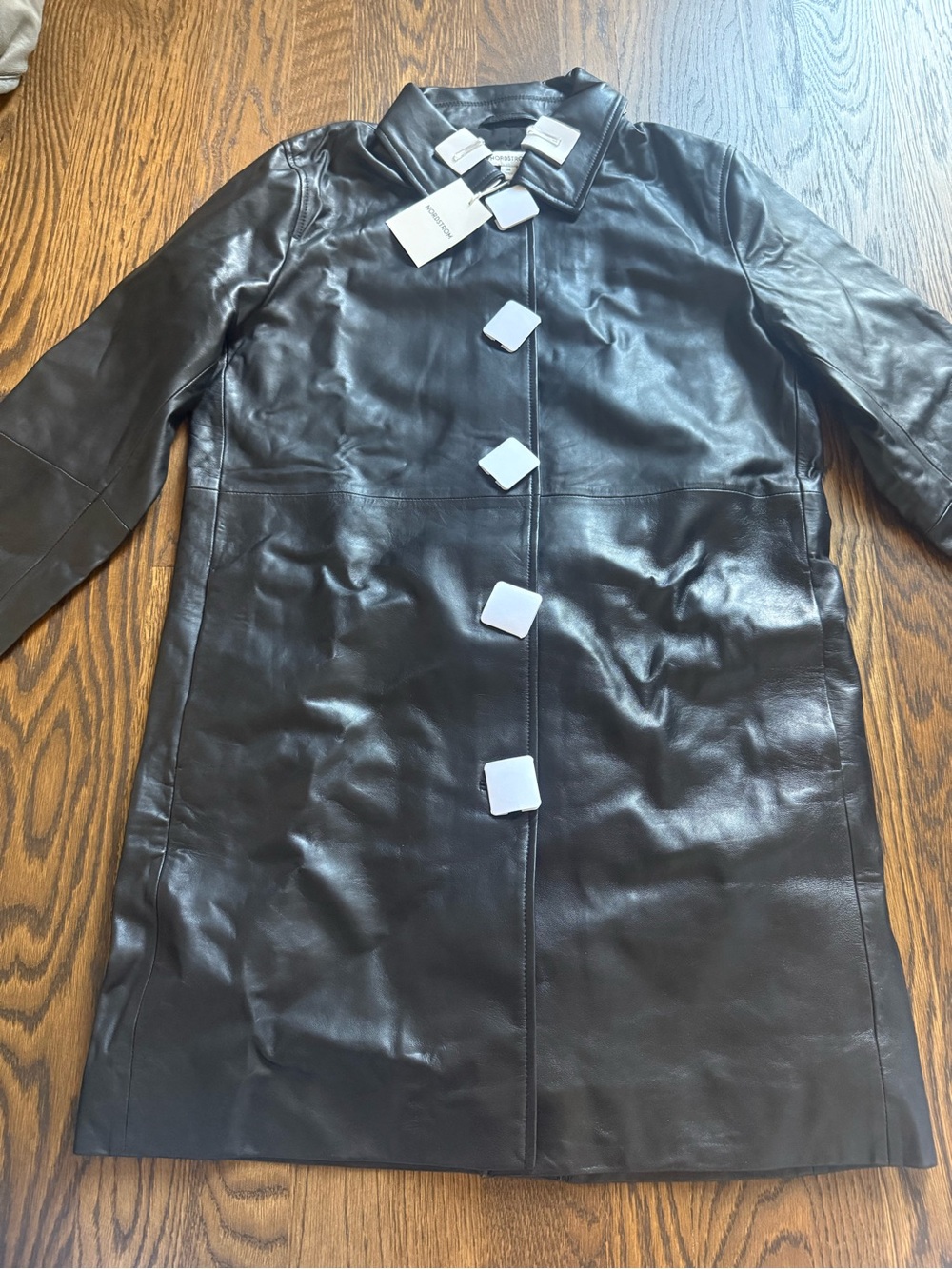 NORDSTROM Long Leather Jacket Women's